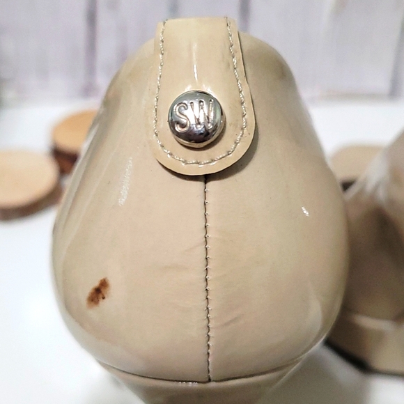 Stuart Weitzman Nude Shimmer Stilettoes Round Open Toe Heels 7 - Picture 9 of 16